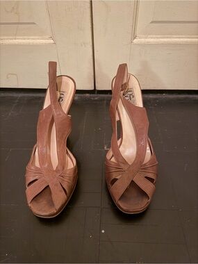Vintage Barneys New York CO-OP Women's Brown Leather Strappy Platform Heels